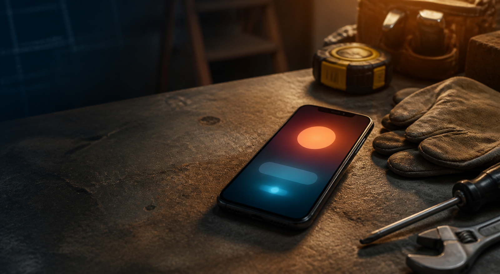 Phone glowing beside tools after a missed call